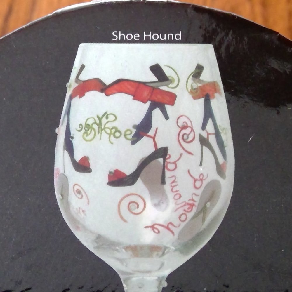 Delish Hand-painted Wine Glass - "Shoe Hound"